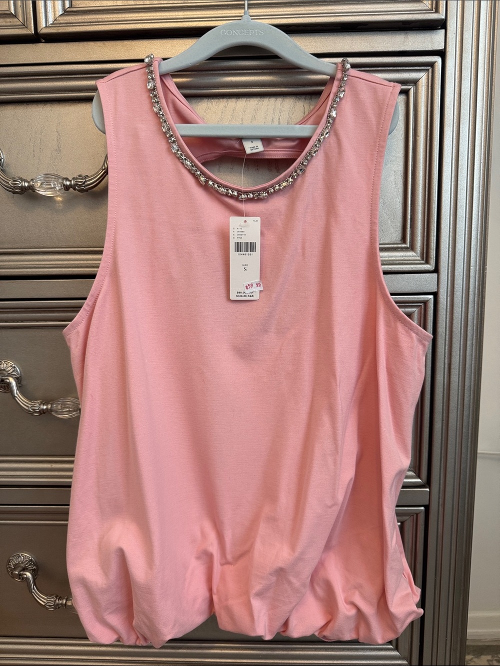 Maeve Pink Jeweled-Neck Bubble-Hem Tank